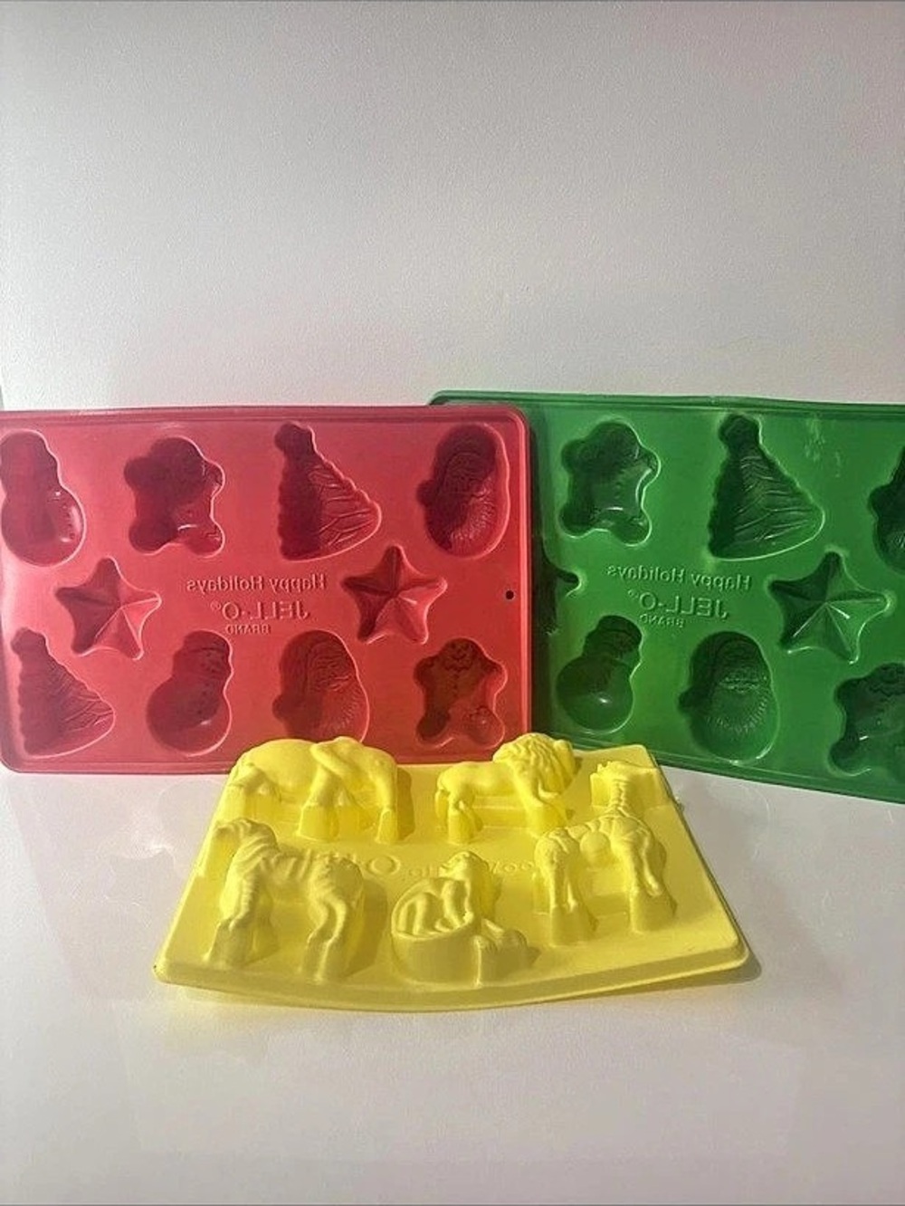 Vintage Jell-O Jigglers Holiday and Zoo Animal Mold Trays - Set of 3